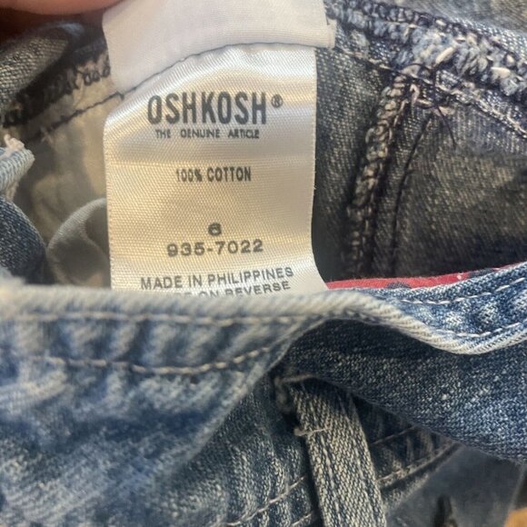 Vintage OshKosh Floral Denim Skirtall Jumper Girls 6 Flag Embroidery July 4th - Picture 11 of 12